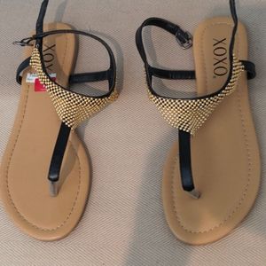 XOXO black strap gold  Fringe sandal